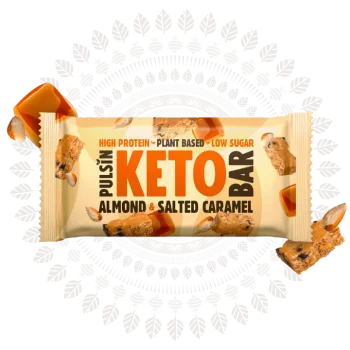 Baton Proteic Keto cu Migdale si Caramel Sarat (50 grame), Pulsin
