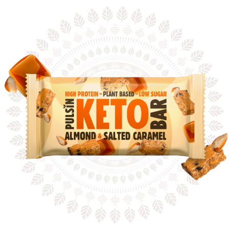 Baton Proteic Keto cu Migdale si Caramel Sarat (50 grame), Pulsin