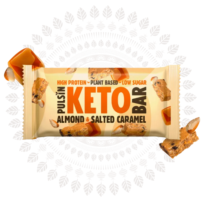 Baton Proteic Keto cu Migdale si Caramel Sarat (50 grame), Pulsin