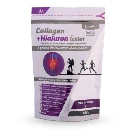 Colagen+ Hialuron Articulatii cu Peptide de Colagen Tip I, II și III  cu Gust de Fructe de Padure (400 g), JutaVit