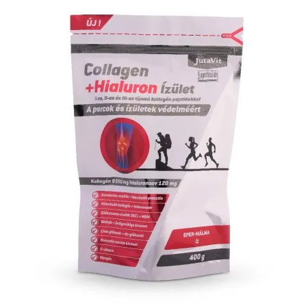 Colagen + Hialuron Articulatii cu Peptide de Colagen Tip I, II și III  cu Gust de Capsuni-Zmeura (400 g), JutaVit