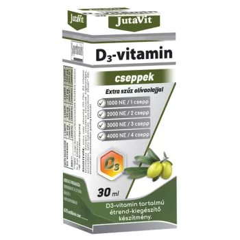 Picaturi de Vitamina D3 cu Ulei Virgin de Masline (30 ml), JutaVit