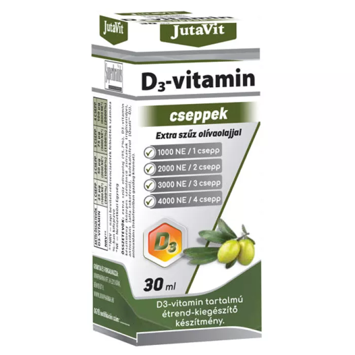 Picaturi de Vitamina D3 cu Ulei Virgin de Masline (30 ml), JutaVit