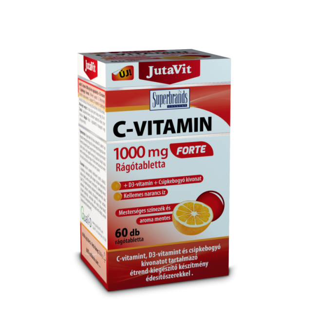 Vitamina C 1000 mg Forte + D3 + Extract de Acerola (60 tablete masticabile), JutaVit
