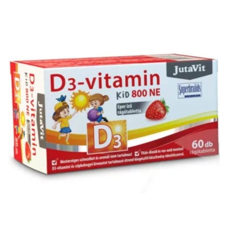 Vitamina D 800-NE Kid cu Gust de Capsuni (60 tablete masticabile), JutaVit