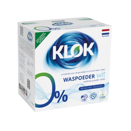 KLOK Detergent pudra pentru rufe albe 0% parfum, 0% coloranti 1,17 kg (18 spalari)
