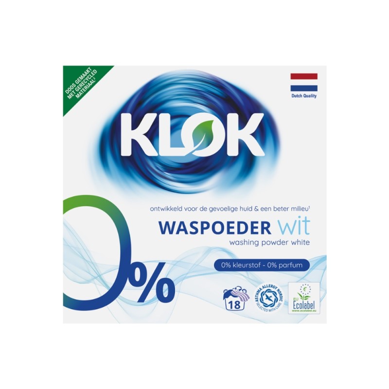 KLOK Detergent pudra pentru rufe albe 0% parfum, 0% coloranti 1,17 kg (18 spalari)