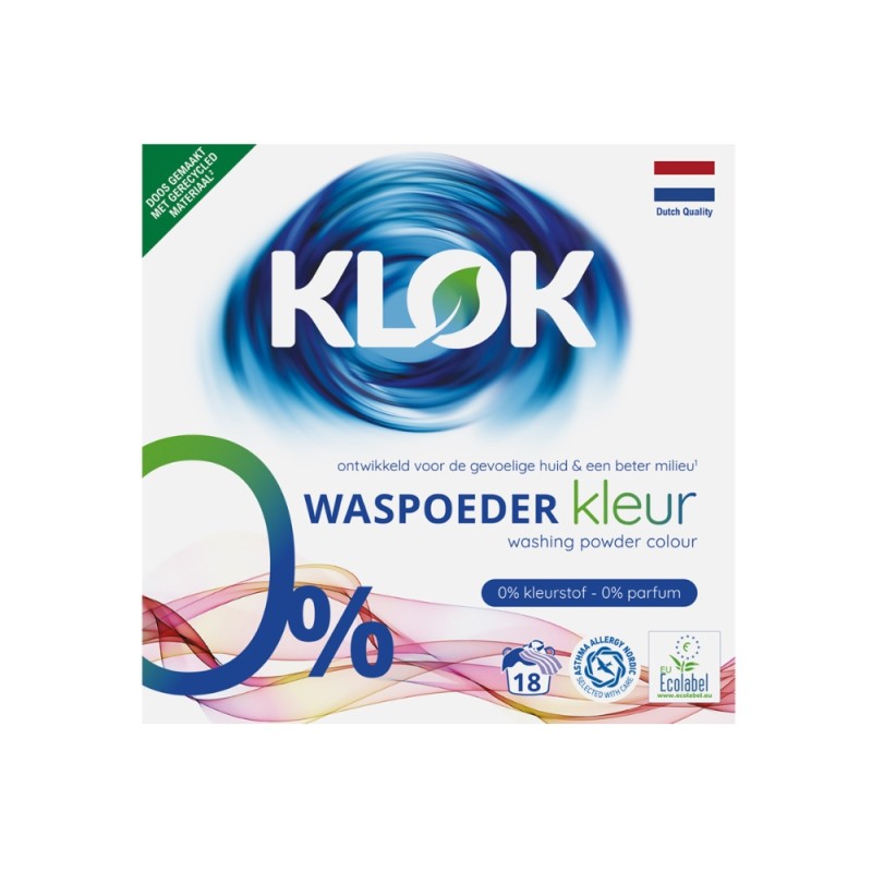 KLOK Detergent pudra pentru rufe colorate 0% parfum, 0% coloranti 1,17 kg (18 spalari)