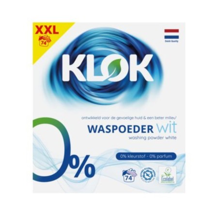 KLOK Detergent pudra pentru rufe albe 0% parfum, 0% coloranti 4,81 kg (74 spalari)