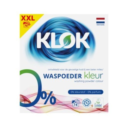 KLOK Detergent pudra pentru rufe colorate 0% parfum, 0% coloranti 4,81 kg (74 spalari)