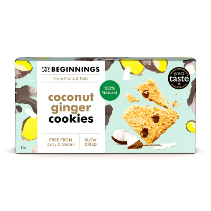 Cookies cu cocos si ghimbir, raw, vegan, fara gluten, The Beginnings, 80 g
