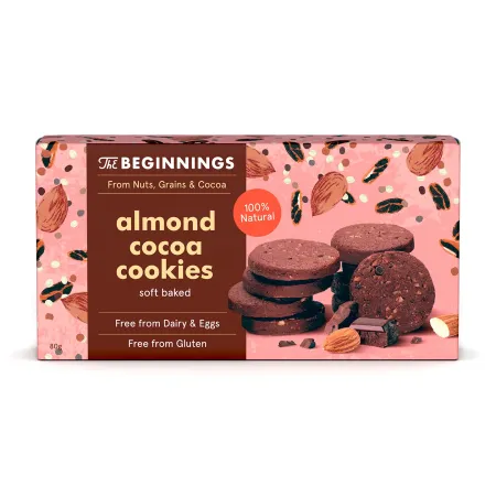 Cookies cu migdale si cacao, vegan, fara gluten, The Beginnings, 80 g