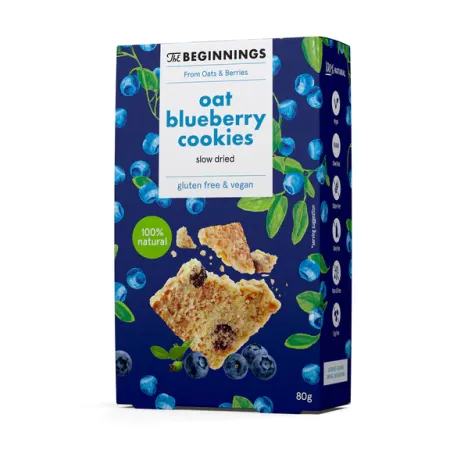 Cookies din ovaz cu afine, raw, vegan, fara gluten, The Beginnings, 80g