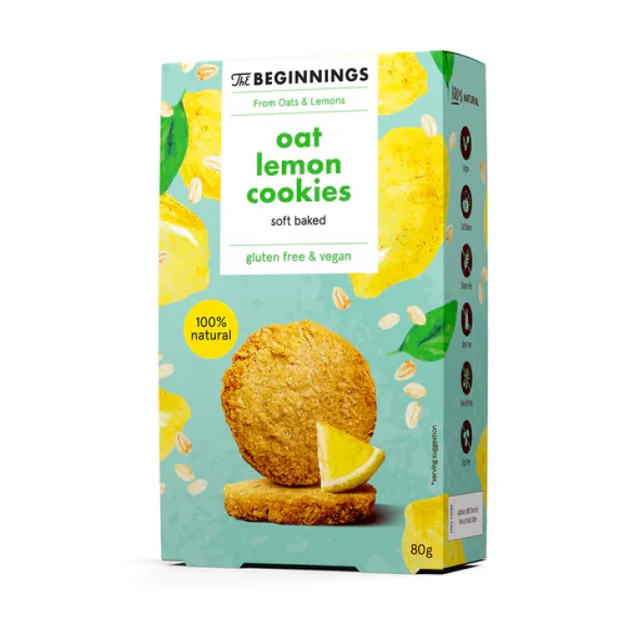 Cookies din ovaz cu lamaie, vegan, fara gluten, The Beginnings, 80g