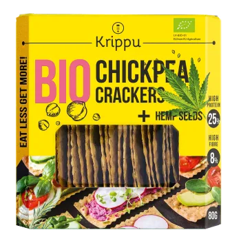 Crackers din naut cu seminte de canepa,BIO, vegan, 80g