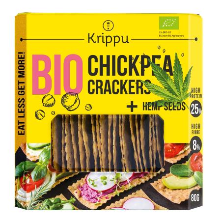Crackers din naut cu seminte de canepa,BIO, vegan, 80g
