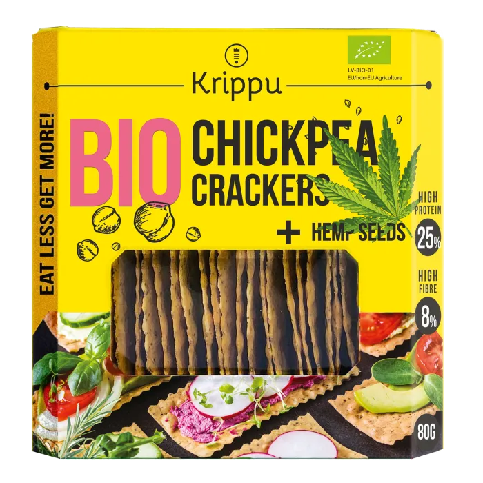 Crackers din naut cu seminte de canepa,BIO, vegan, 80g