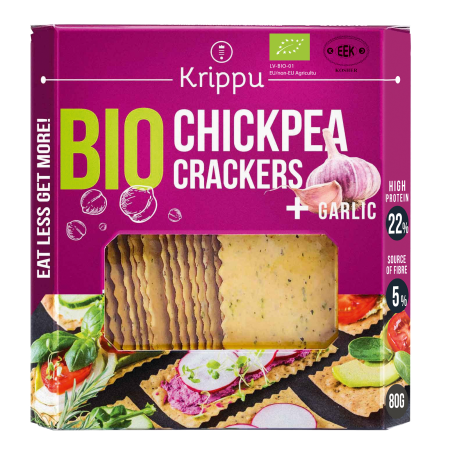 Crackers din naut cu usturoi, BIO, vegan, 80 g