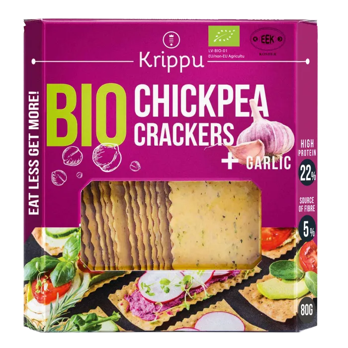 Crackers din naut cu usturoi, BIO, vegan, 80 g