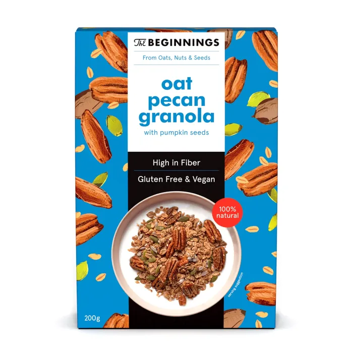 Granola cu ovaz si nuci pecan, vegan, fara gluten, The Beginnings, 200g
