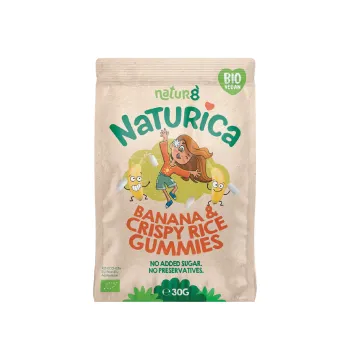 Naturica- Jeleuri din fructe cu banane si orez crocant, bio, vegan, fara alergeni, 30 g