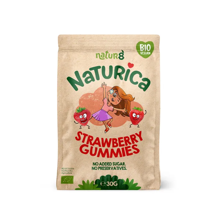 Naturica- Jeleuri din fructe cu capsuni, bio, vegan, fara alergeni, 30 g