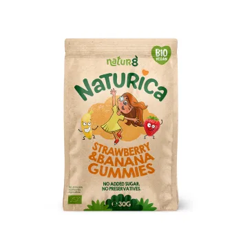 Naturica- Jeleuri din fructe cu capsuni si banane, bio, vegan, fara alergeni, 30 g