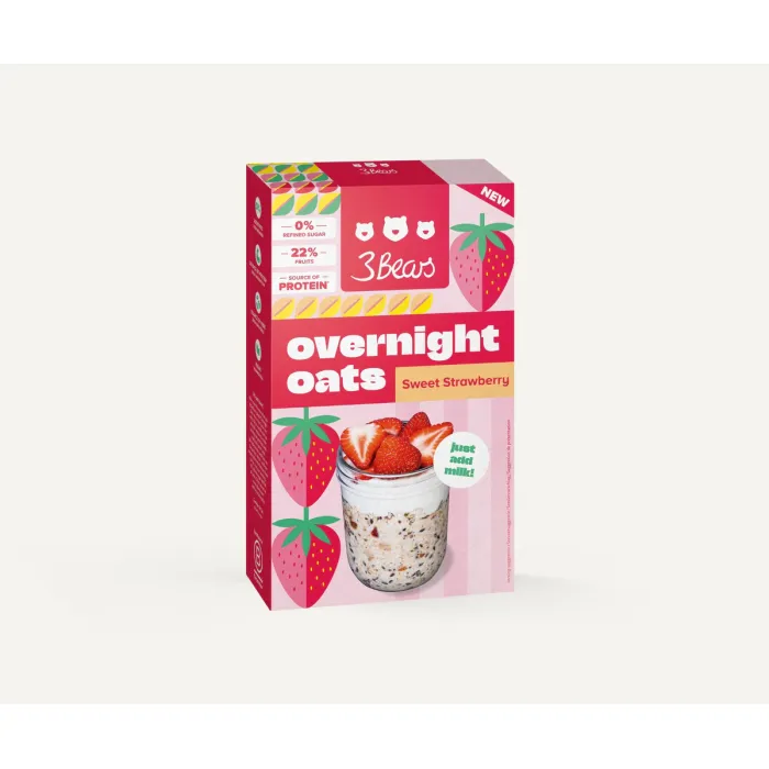 Overnight Oats Porridge capsuni, 400 g, vegan, fara zahar