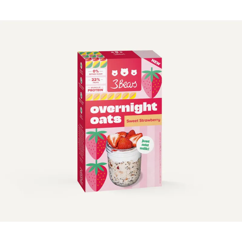 Overnight Oats Porridge capsuni, 400 g, vegan, fara zahar