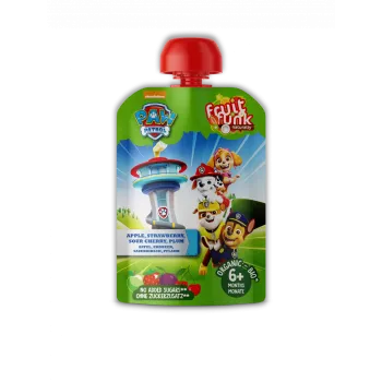 Piure din fructe cu mar, capsuni, visine, prune, 6 luni+, Paw Patrol, BIO, 90g.