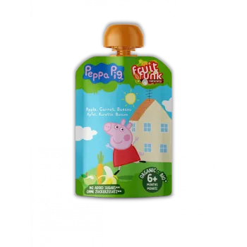 Piure din fructe cu mar, morcov, banane, 90, Peppa Pig, ECO, 6 luni +, 90 g