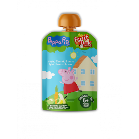 Piure din fructe cu mar, morcov, banane, 90, Peppa Pig, ECO, 6 luni +, 90 g