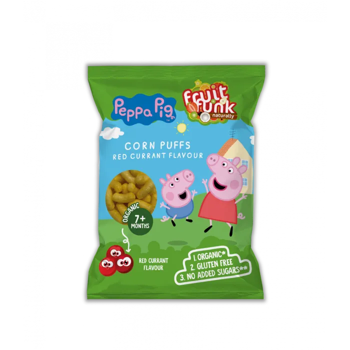 Pufuleti cu aroma de coacaze rosii si adaos de vitamina B1, Peppa Pig, BIO, 7luni+, 50g
