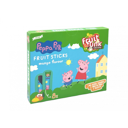 Sticks din fructe cu mango, Peppa Pig, vegan, fara zahar, 8x10 g, Fruitfunk