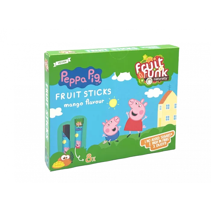Sticks din fructe cu mango, Peppa Pig, vegan, fara zahar, 8x10 g, Fruitfunk
