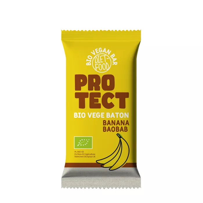 PROTECT - Baton vegan bio cu banane si boabab 35g