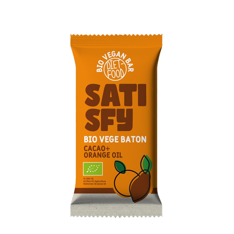 SATISFY - Baton vegan bio cu ciocolata si portocale 35g