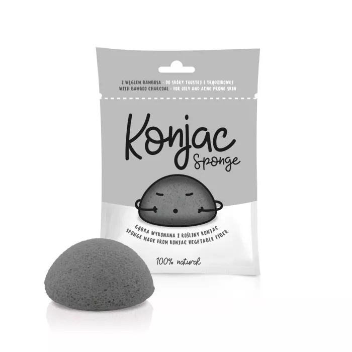 Burete Konjac cu carbune din bambus pentru ten gras cu tendinta acneica