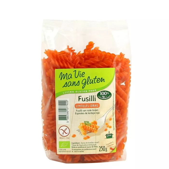 Fusilli bio linte rosie - fara gluten (250g), Ma vie sans gluten Fusilli bio linte rosie - fara gluten (250g), Ma vie sans gluten