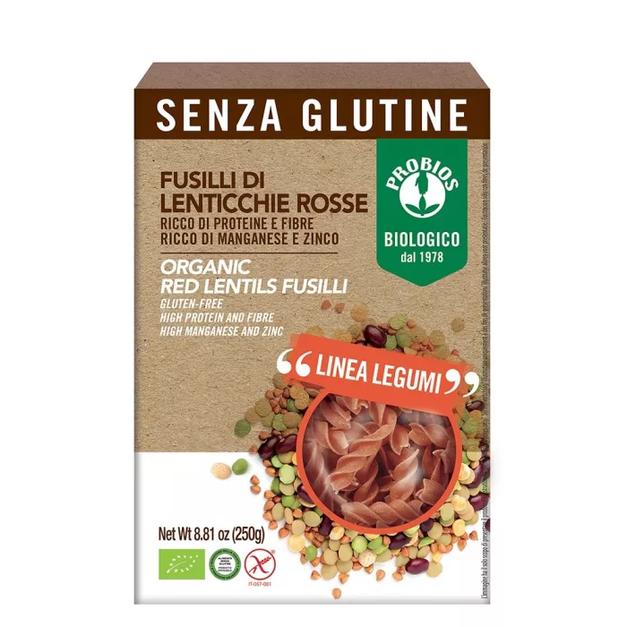 Fusilli din linte rosie - fara gluten (250g), Probios Fusilli din linte rosie - fara gluten (250g), Probios
