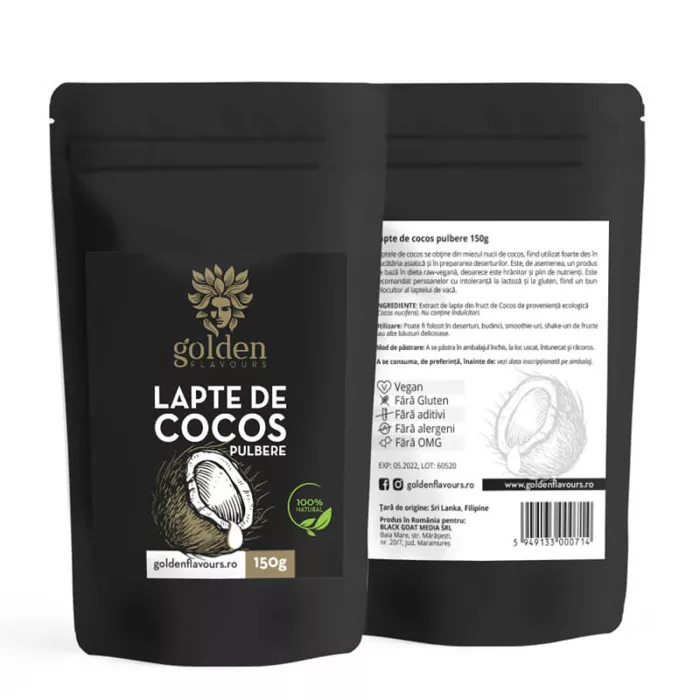 Lapte de cocos pulbere 100% naturala (150 grame), Golden Flavours Lapte de cocos pulbere 100% naturala (150 grame), Golden Flavours