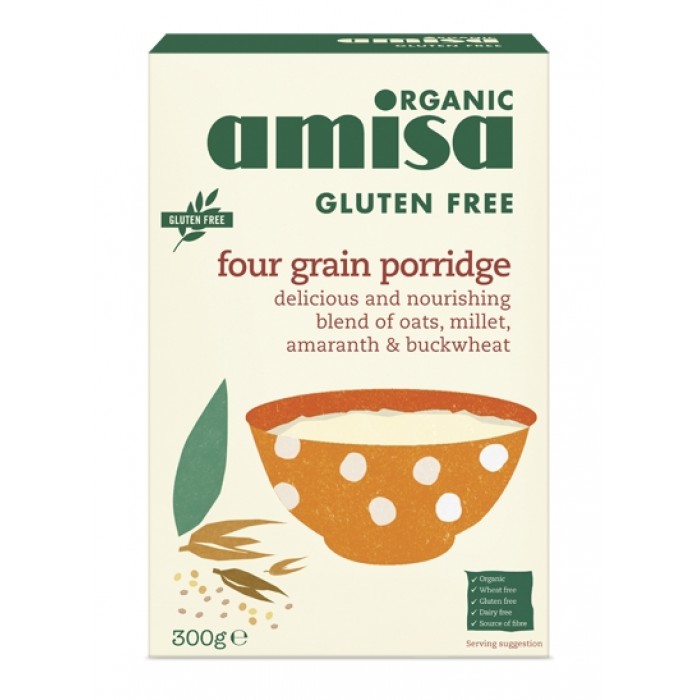 Porridge din 4 cereale fara gluten bio (300 grame), Amisa Porridge din 4 cereale fara gluten bio (300 grame), Amisa
