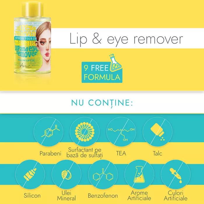 Demachiant hipoalergenic pentru buze si ochi Stress Relieving Lip and Eye Remover (300 ml), Ariul Demachiant hipoalergenic pentru buze si ochi Stress Relieving Lip and Eye Remover (300 ml), Ariul