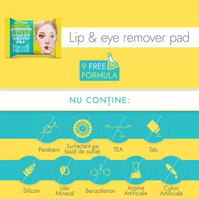 Dischete demachiante pentru buze si ochi Stress Relieving Purefull Lip and Eye Remover Pad (30 bucati), Ariul Dischete demachiante pentru buze si ochi Stress Relieving Purefull Lip and Eye Remover Pad (30 bucati), Ariul