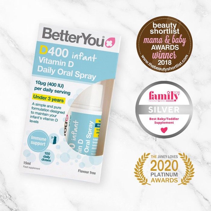 3+1 D400 Infant Vitamin D Oral Spray (15 ml), BetterYou 3+1 D400 Infant Vitamin D Oral Spray (15 ml), BetterYou