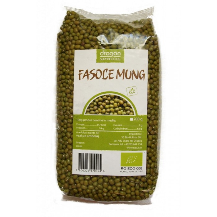 Fasole mung bio (500 grame), Dragon Superfoods Fasole mung bio (500 grame), Dragon Superfoods