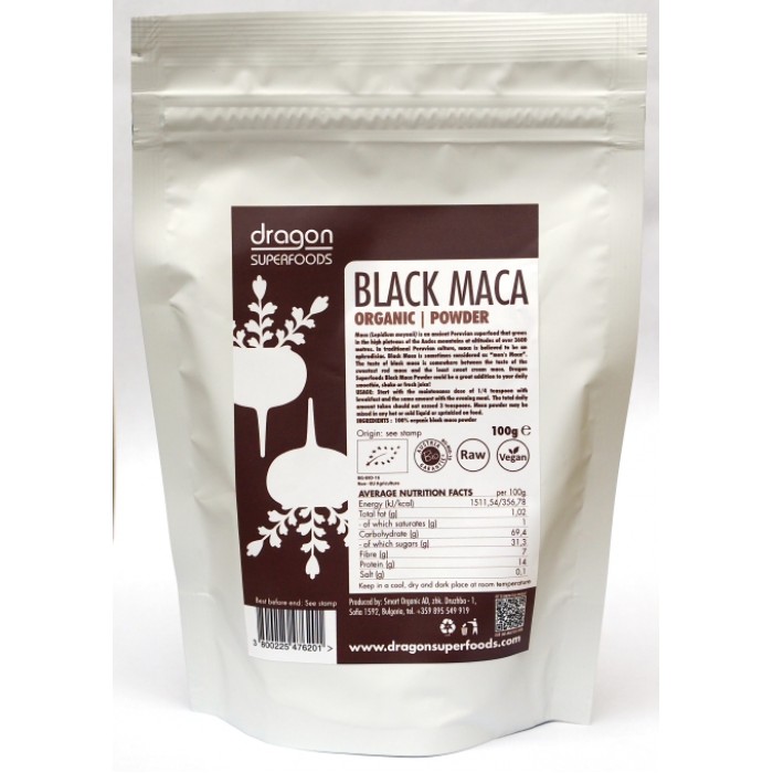 Maca neagra pudra raw bio (100 grame), Dragon Superfoods Maca neagra pudra raw bio (100 grame), Dragon Superfoods