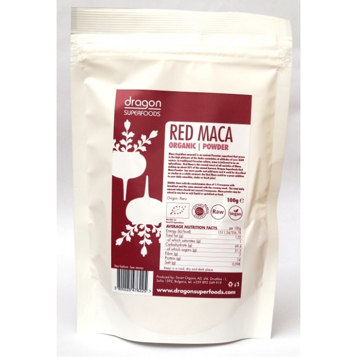 Maca rosie pudra raw bio (100 grame), Dragon Superfoods Maca rosie pudra raw bio (100 grame), Dragon Superfoods