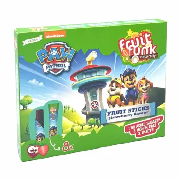 Sticks din fructe cu capsuni - Paw Patrol (8x10 grame), Fruitfunk Sticks din fructe cu capsuni - Paw Patrol (8x10 grame), Fruitfunk