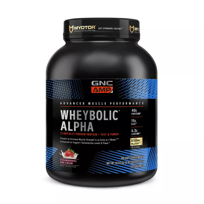AMP Wheybolic Alpha Proteina cu aroma de capsuni si frisca (1293.6 grame), GNC AMP Wheybolic Alpha Proteina cu aroma de capsuni si frisca (1293.6 grame), GNC